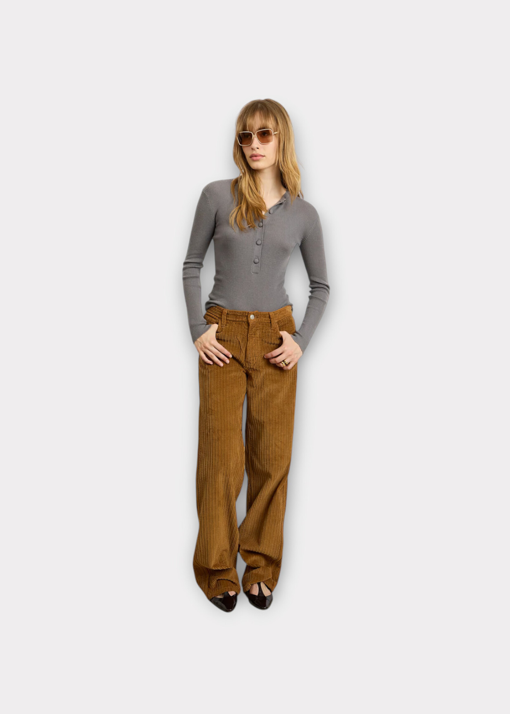 Alexandra Golovanoff Alexandra Golovanoff Knitwear, Grey, Auguste Virgin Wool  Fine-Rib Buttoned Sweater In Nuage 21