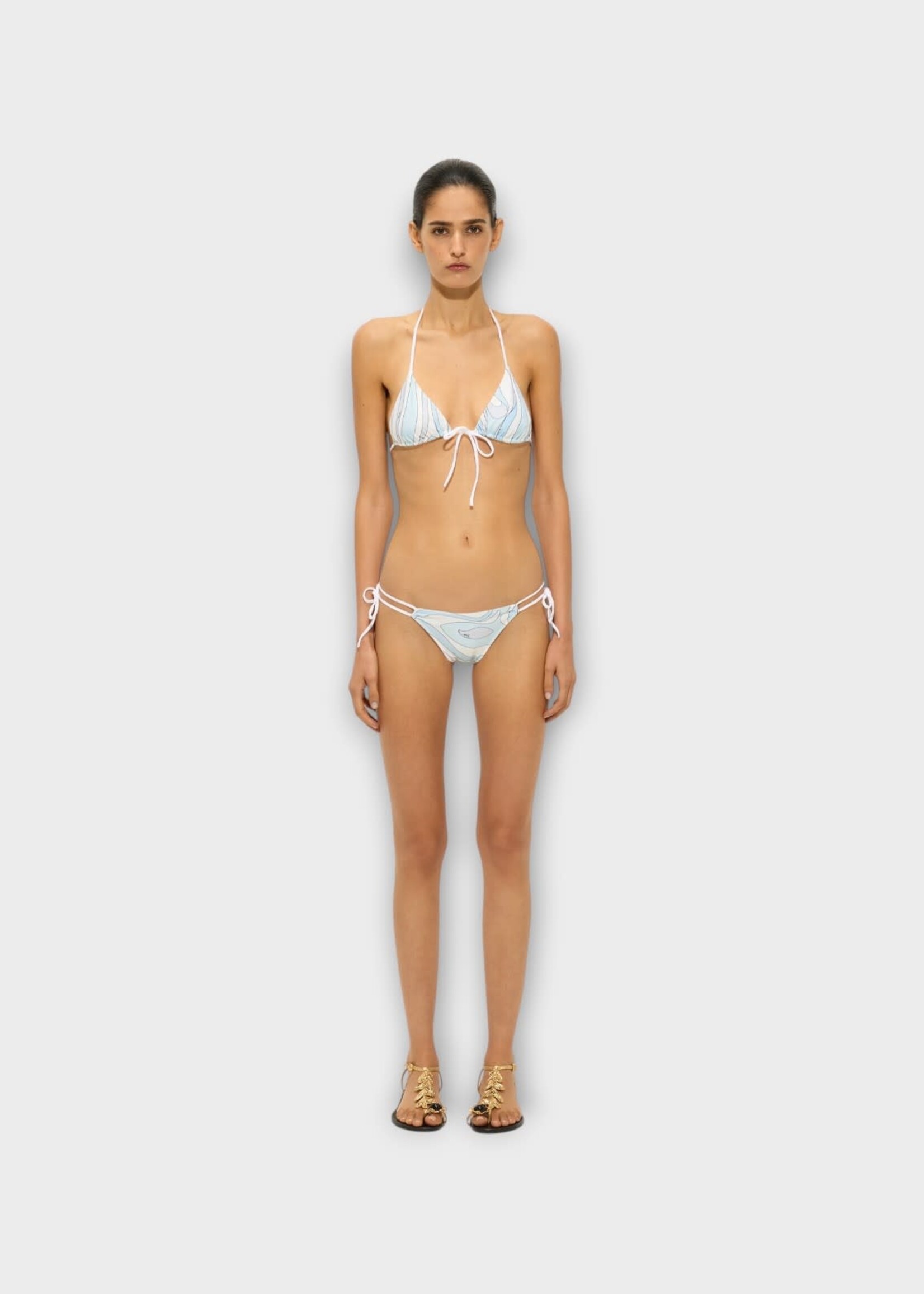 Pucci Pucci Swimwear, Print, Triangle Bikini Top In Light Blue w/ Marmo Print