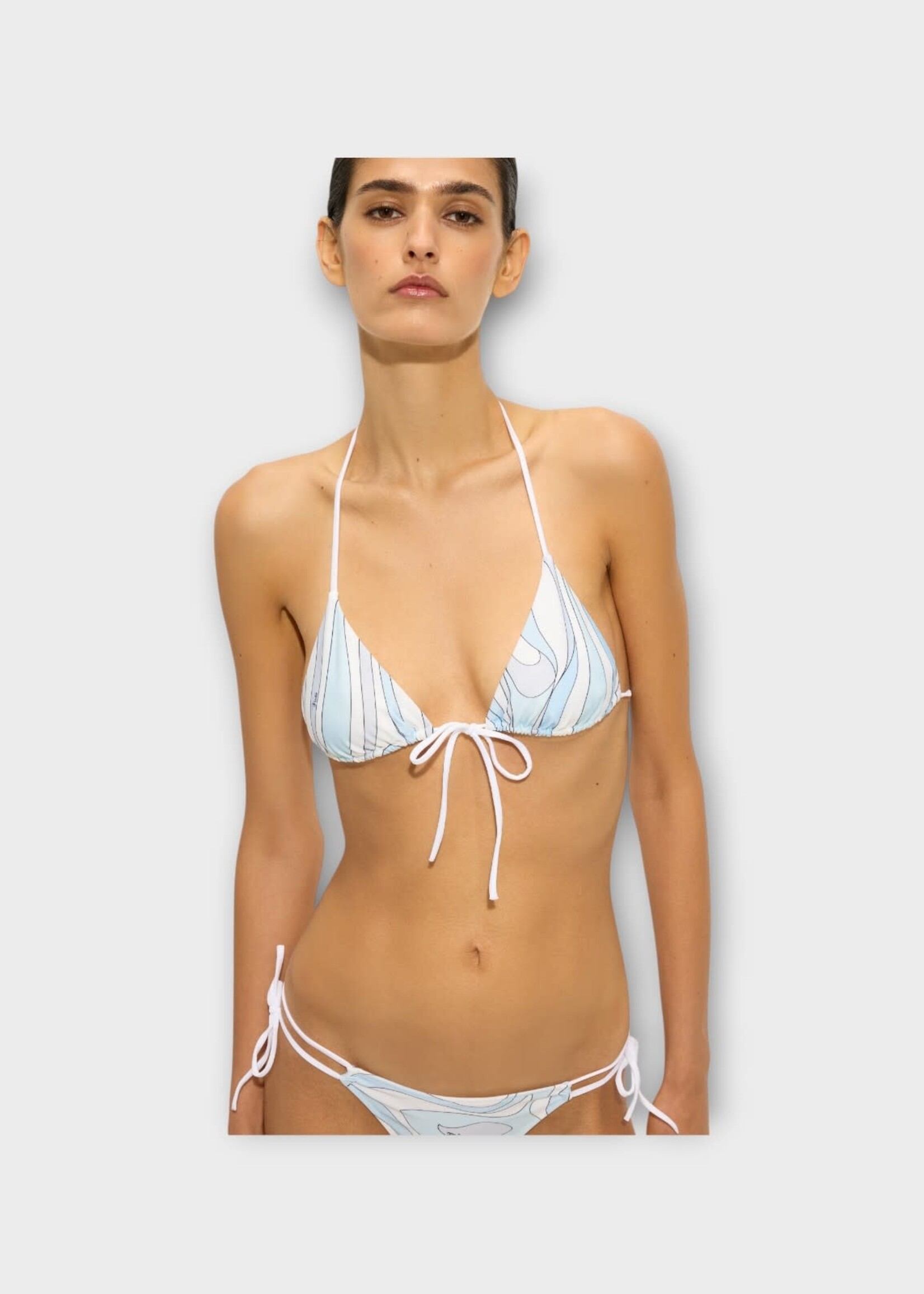 Pucci Pucci Swimwear, Print, Triangle Bikini Top In Light Blue w/ Marmo Print