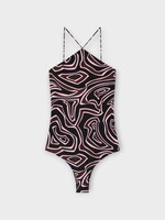 Pucci Pucci Swimwear, Print, Halter Neck One Piece Swimsuit In Khaki & Pink w/ Labirinto Print