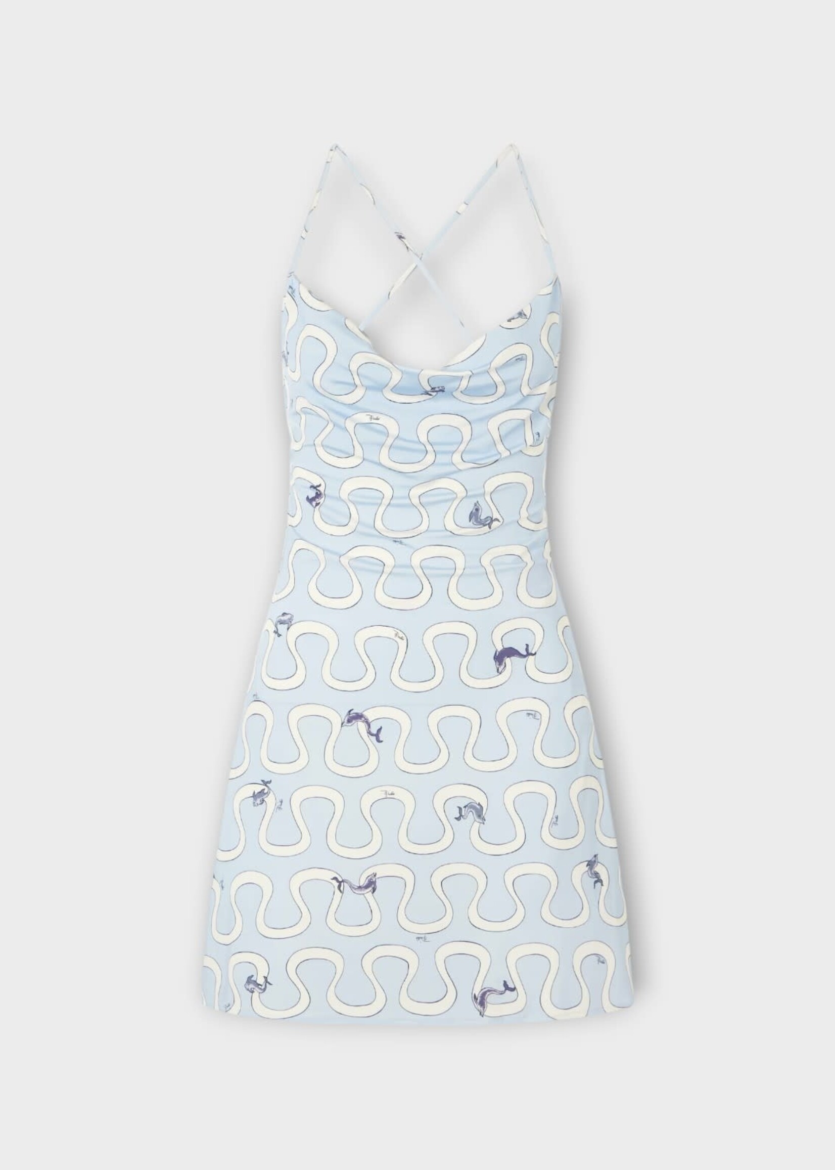 Pucci Pucci Dress, Print, Jersey Satin Mini Dress In Light Blue w/ Onda Print