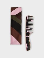 Pucci Pucci Hair Accessory, Print, Wood Comb in Khaki & Pink w/ Marmo Print