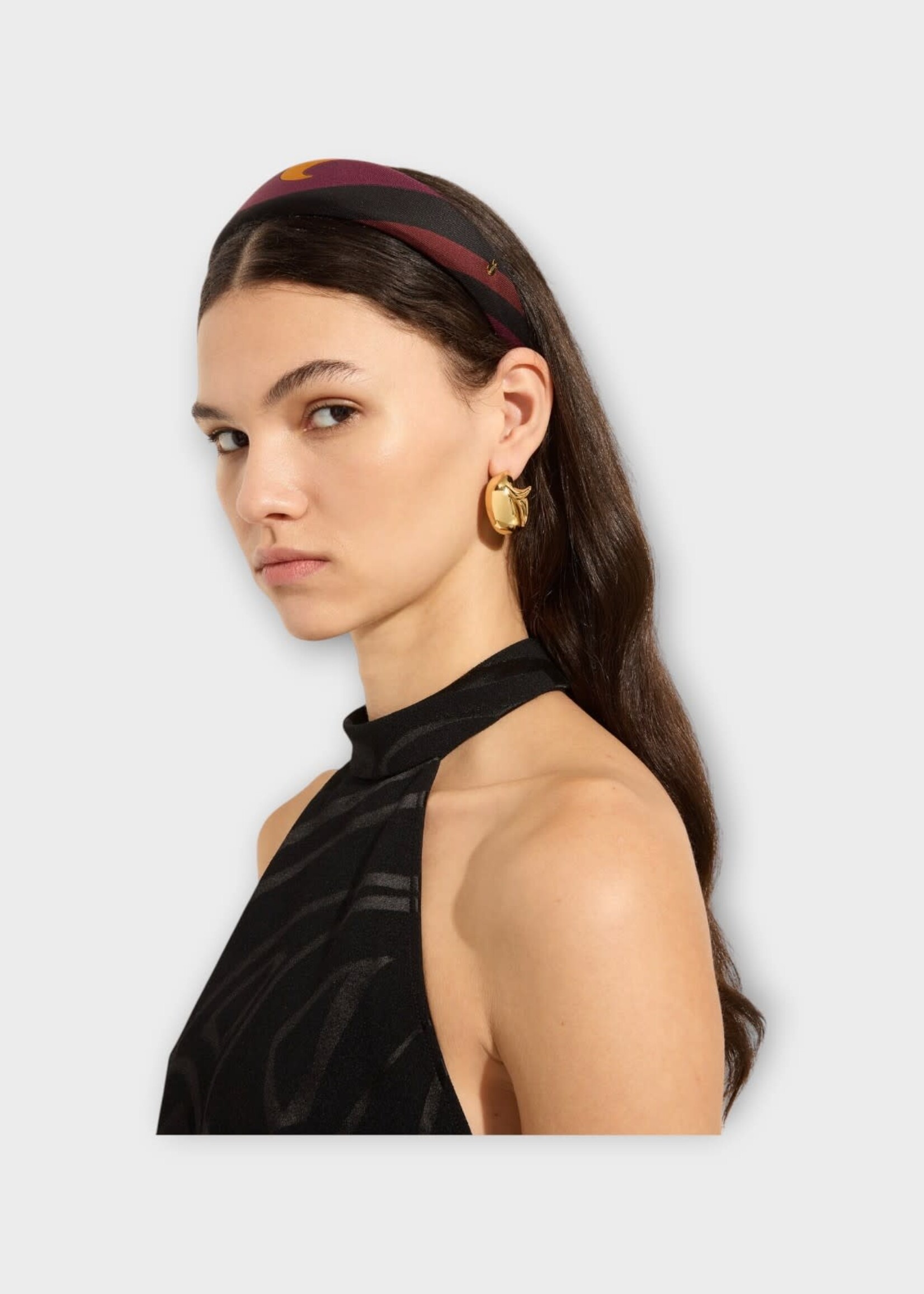 Pucci Pucci Hair Accessory, Print, Silk Twill Hair Band In Bordeaux & Gold w/ Marmo Print