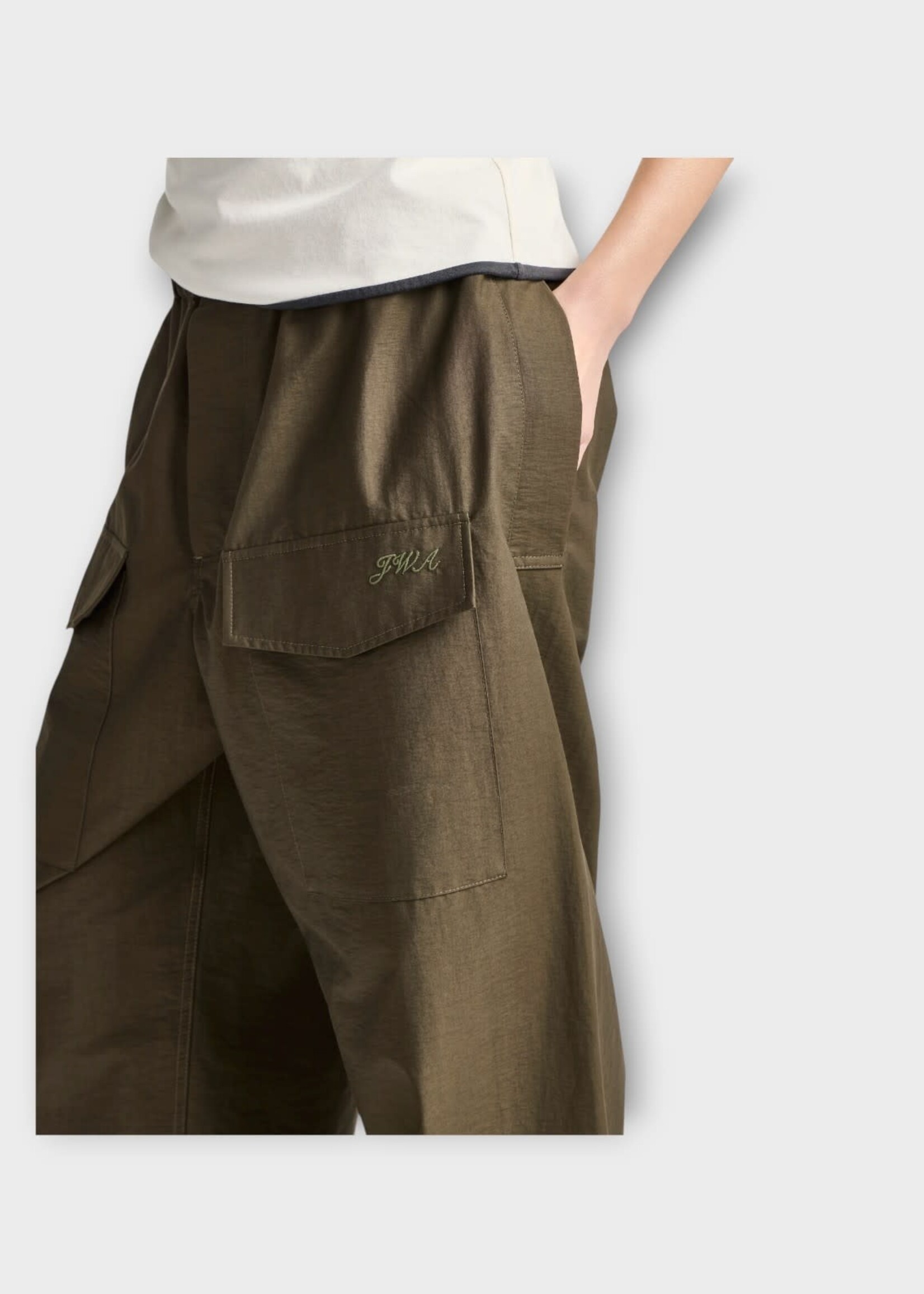J.W.Anderson J.W.Anderson Trousers, Green, Textured Cotton Nylon Parachute Track Pants In Military Green