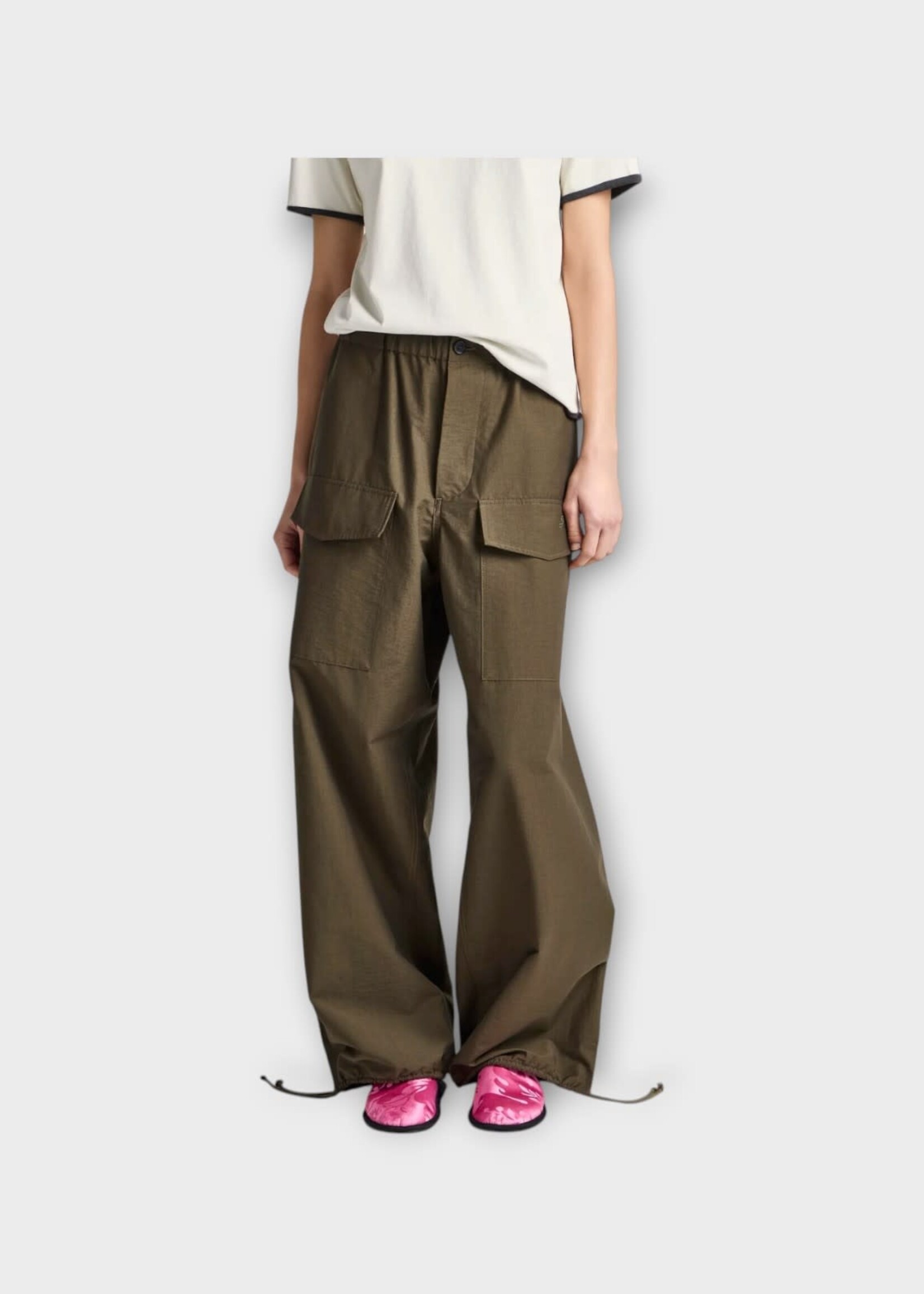 J.W.Anderson J.W.Anderson Trousers, Green, Textured Cotton Nylon Parachute Track Pants In Military Green