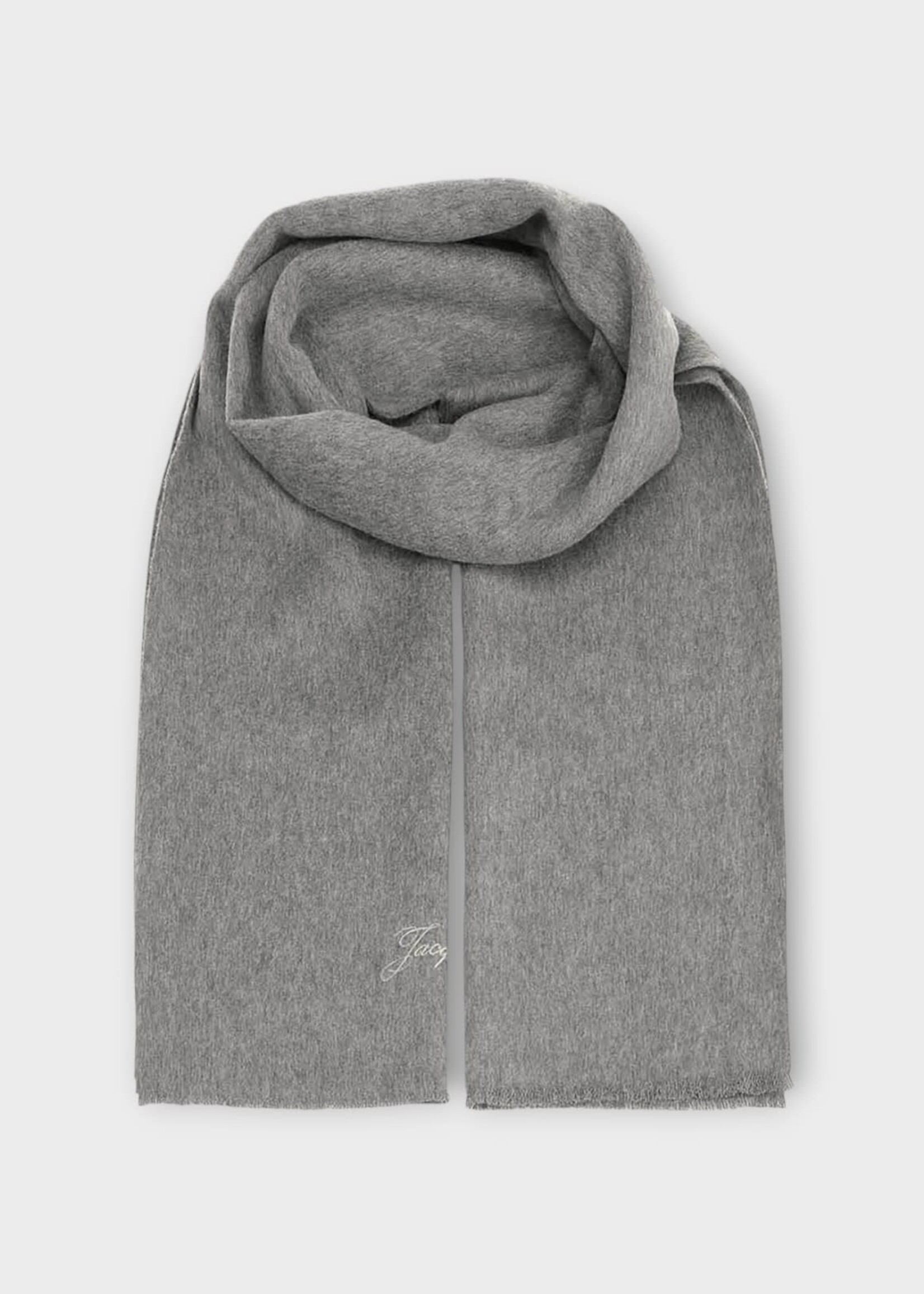 Jacquemus Jacquemus Scarf, Grey, L'Echarpe Tailleur Wool & Cashmere Fringed Scarf In Dark Grey w/ Embroidery
