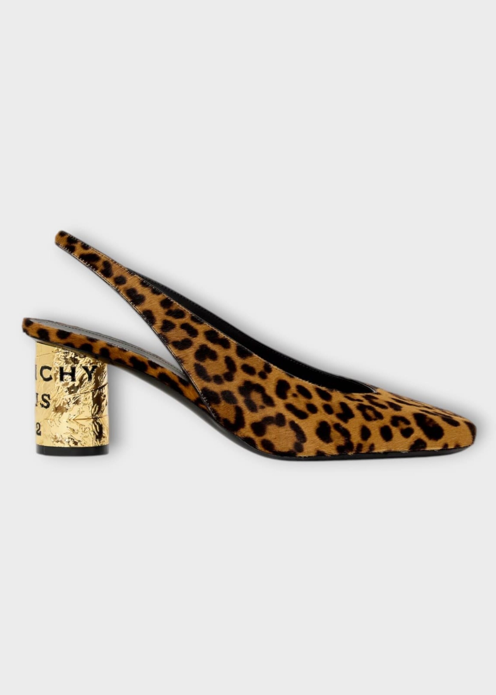 Givenchy Givenchy Heels, Black, Tape Slingbacks Pony Leather In Black& Beige w/ Leopard Effect