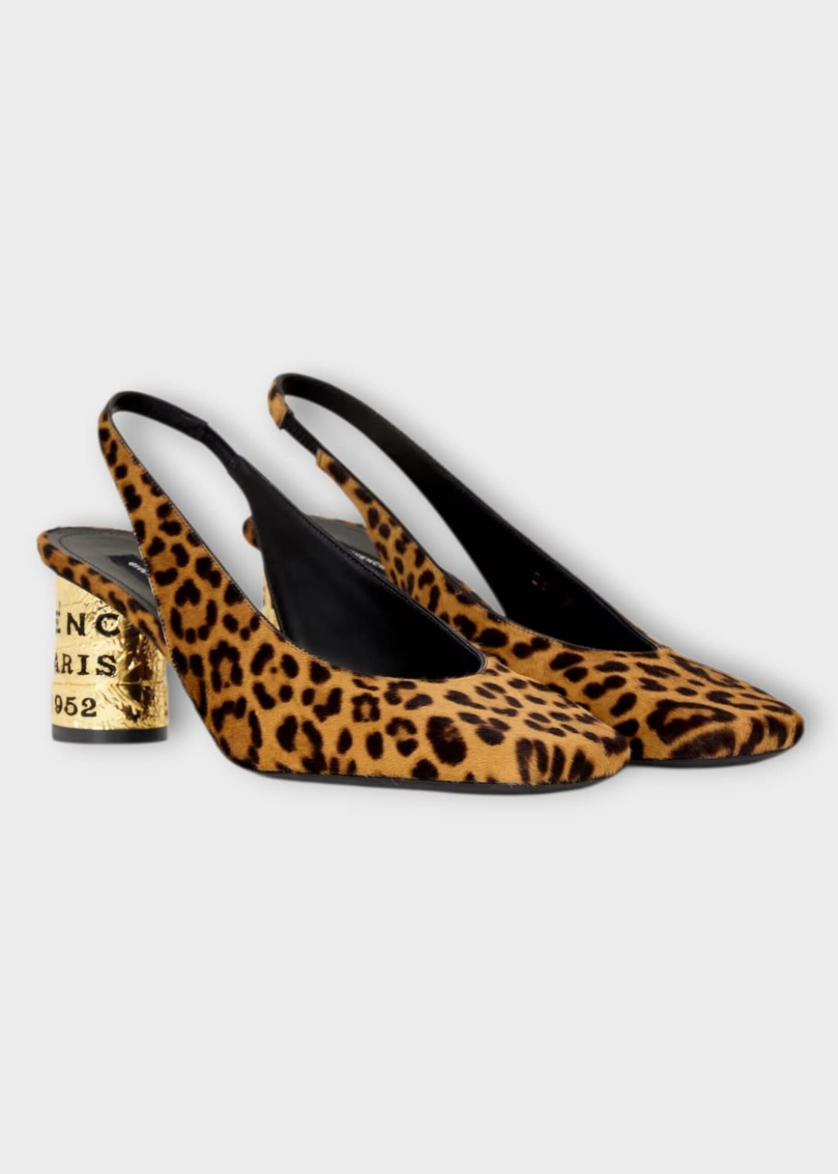 Givenchy Givenchy Heels, Black, Tape Slingbacks Pony Leather In Black& Beige w/ Leopard Effect