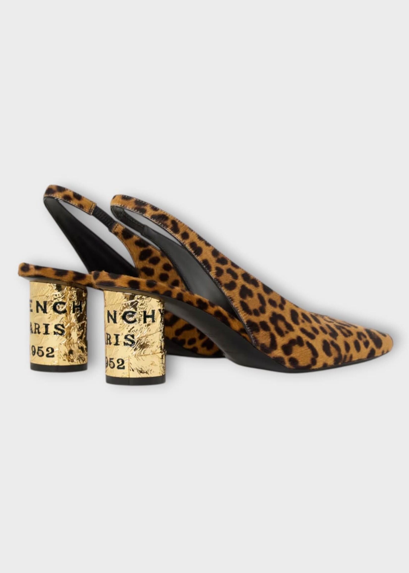 Givenchy Givenchy Heels, Black, Tape Slingbacks Pony Leather In Black& Beige w/ Leopard Effect