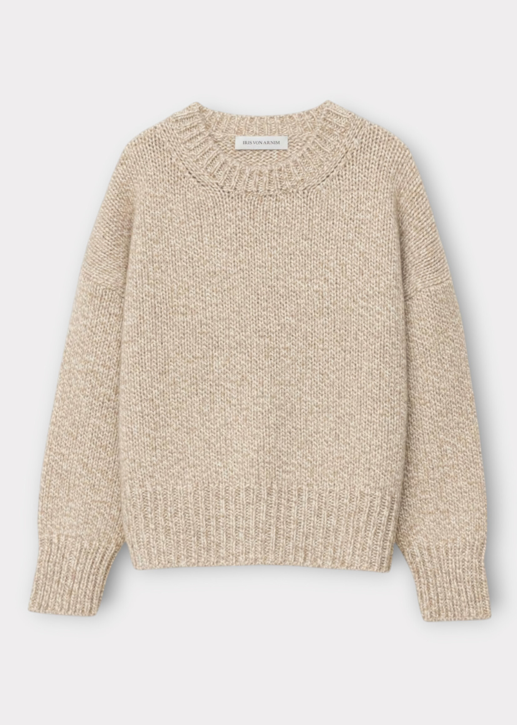 Iris Von Arnim Iris von Arnim Knitwear, Beige, Maisie Cashmere Crew Neck Sweater In Alabaster & Ecru