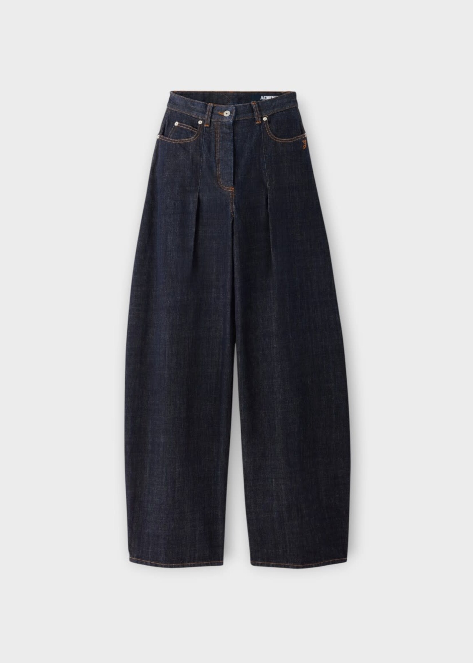 Jacquemus Jacquemus Jeans, Navy, Le De-Nimes Ovalo High Waisted Curved Leg Denim Pants In Dark Navy
