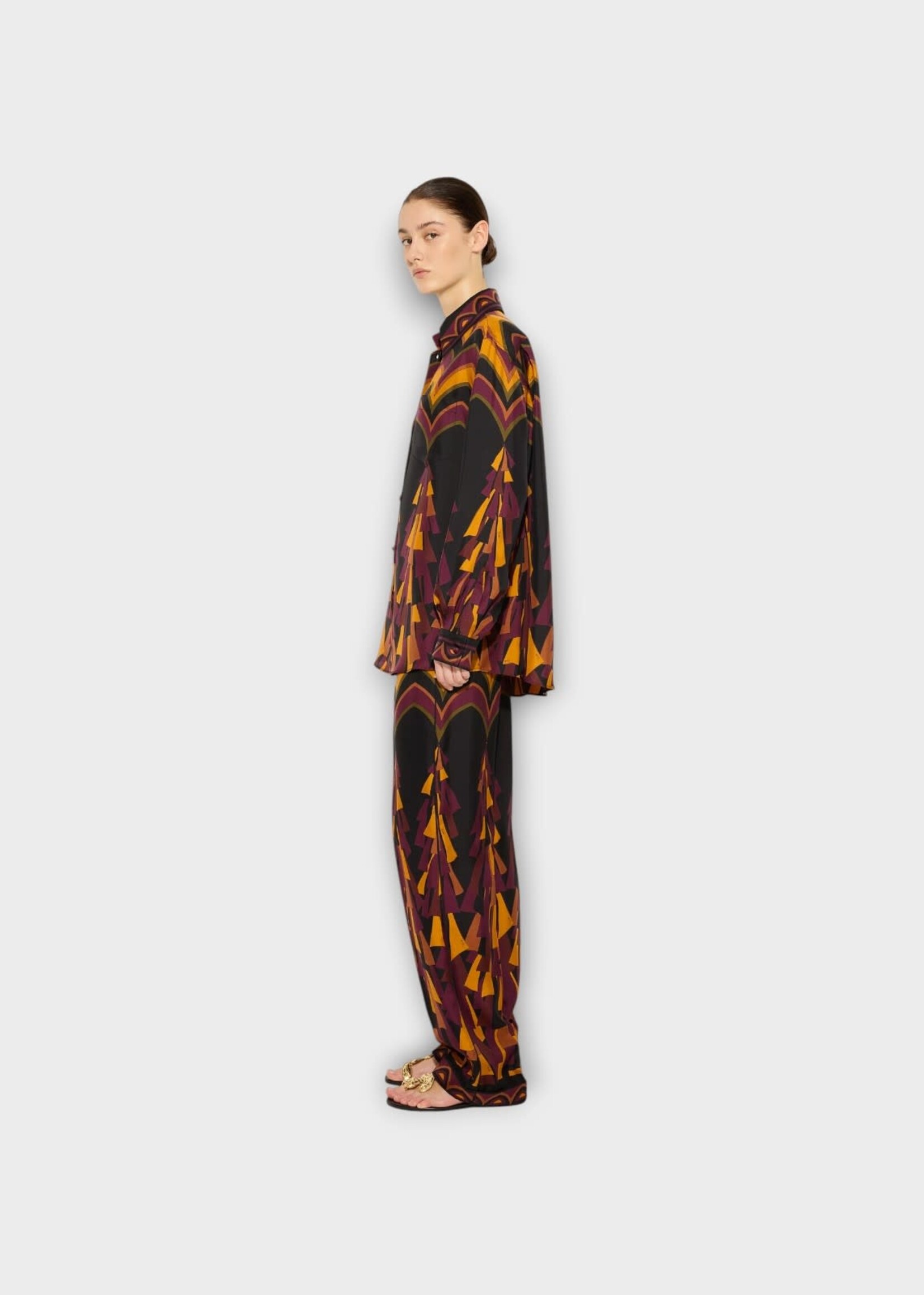 Pucci Pucci Shirt, Print, Silk Twill Classic Shirt In Burgundy & Gold w/ Badeira Print