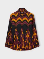 Pucci Pucci Shirt, Print, Silk Twill Classic Shirt In Burgundy & Gold w/ Badeira Print
