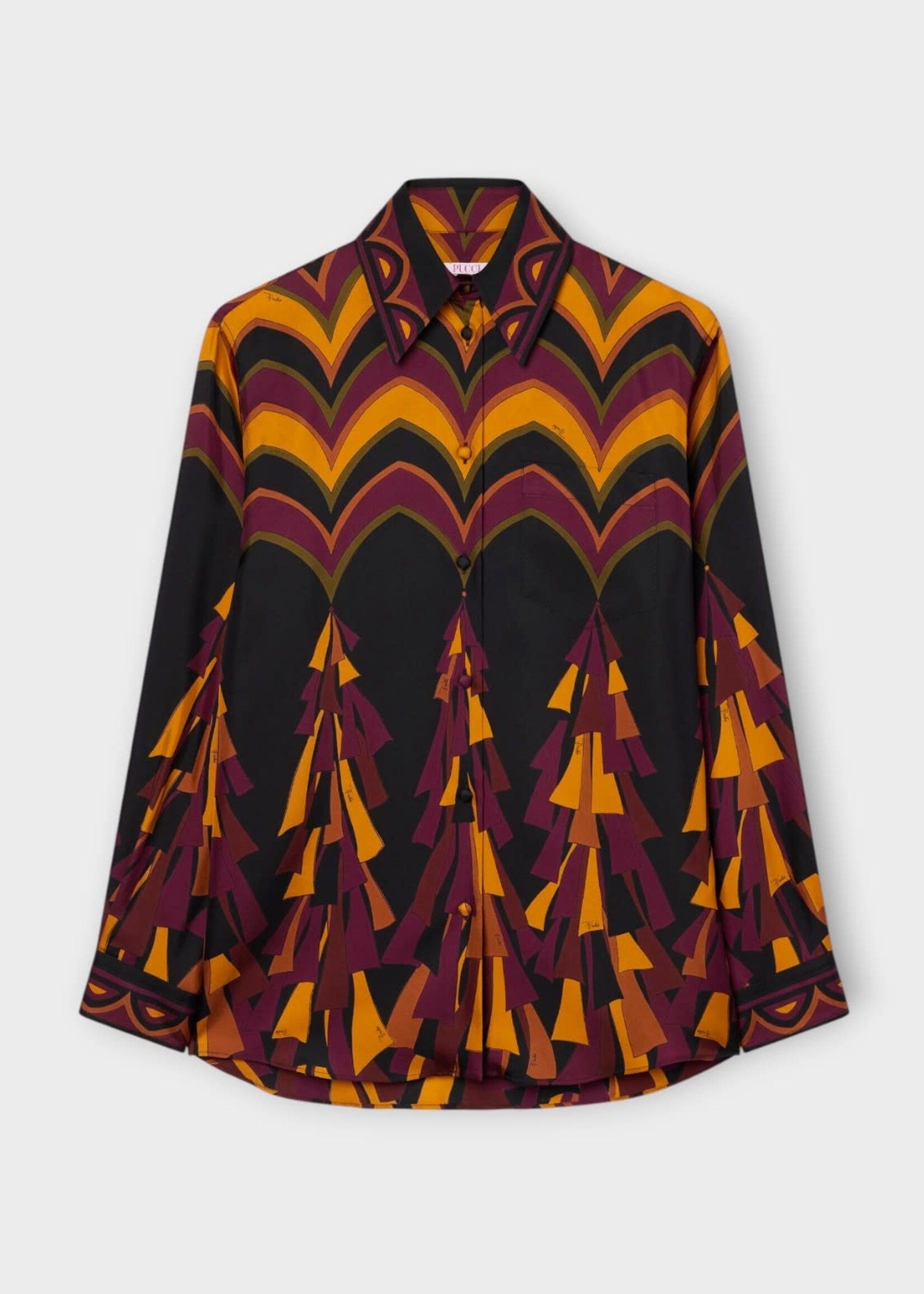 Pucci Pucci Shirt, Print, Silk Twill Classic Shirt In Burgundy & Gold w/ Badeira Print