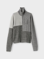 Jacquemus Jacquemus Sweatshirt, Grey, Le Camionneur Orlando Wool & Cashmere Half Zip Knitwear In Multi-Grey w/ Chest Embroidery