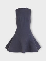 Alaia Alaia Dress, Grey, Ribbed Skater Mini Dress In Blue Grey