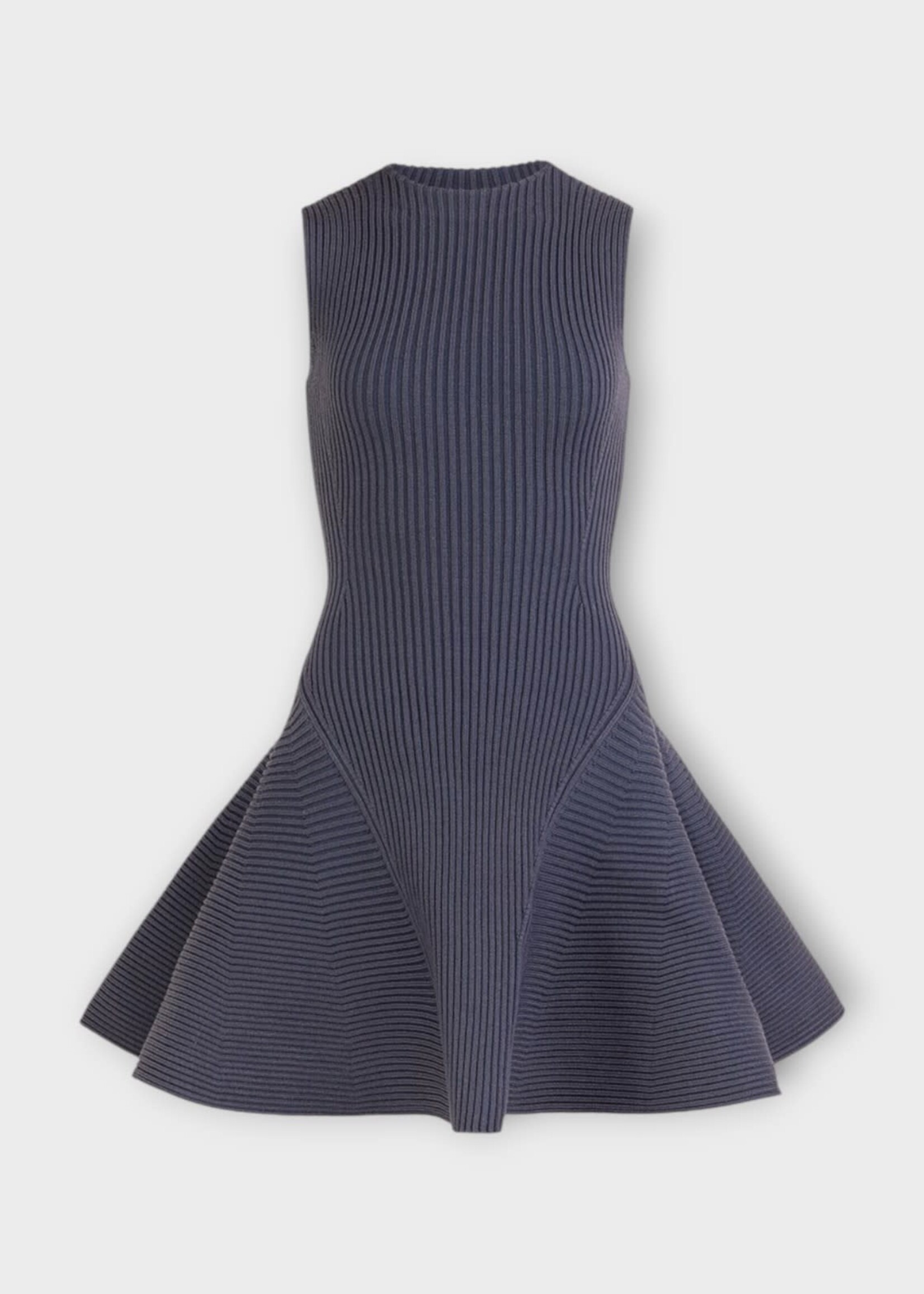 Alaia Alaia Dress, Grey, Ribbed Skater Mini Dress In Blue Grey