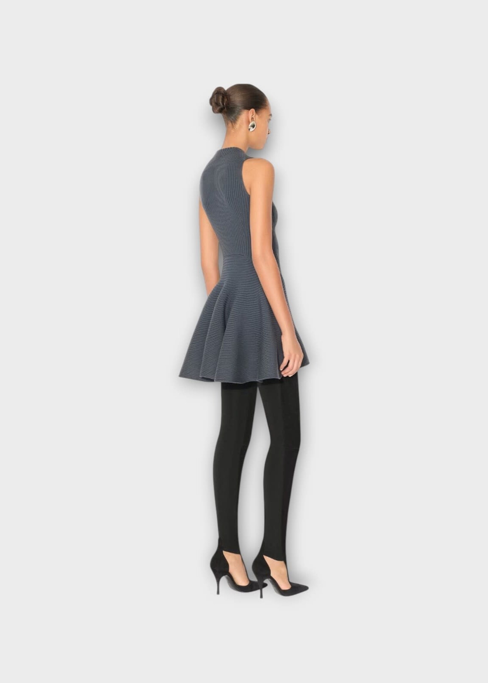 Alaia Alaia Dress, Grey, Ribbed Skater Mini Dress In Blue Grey