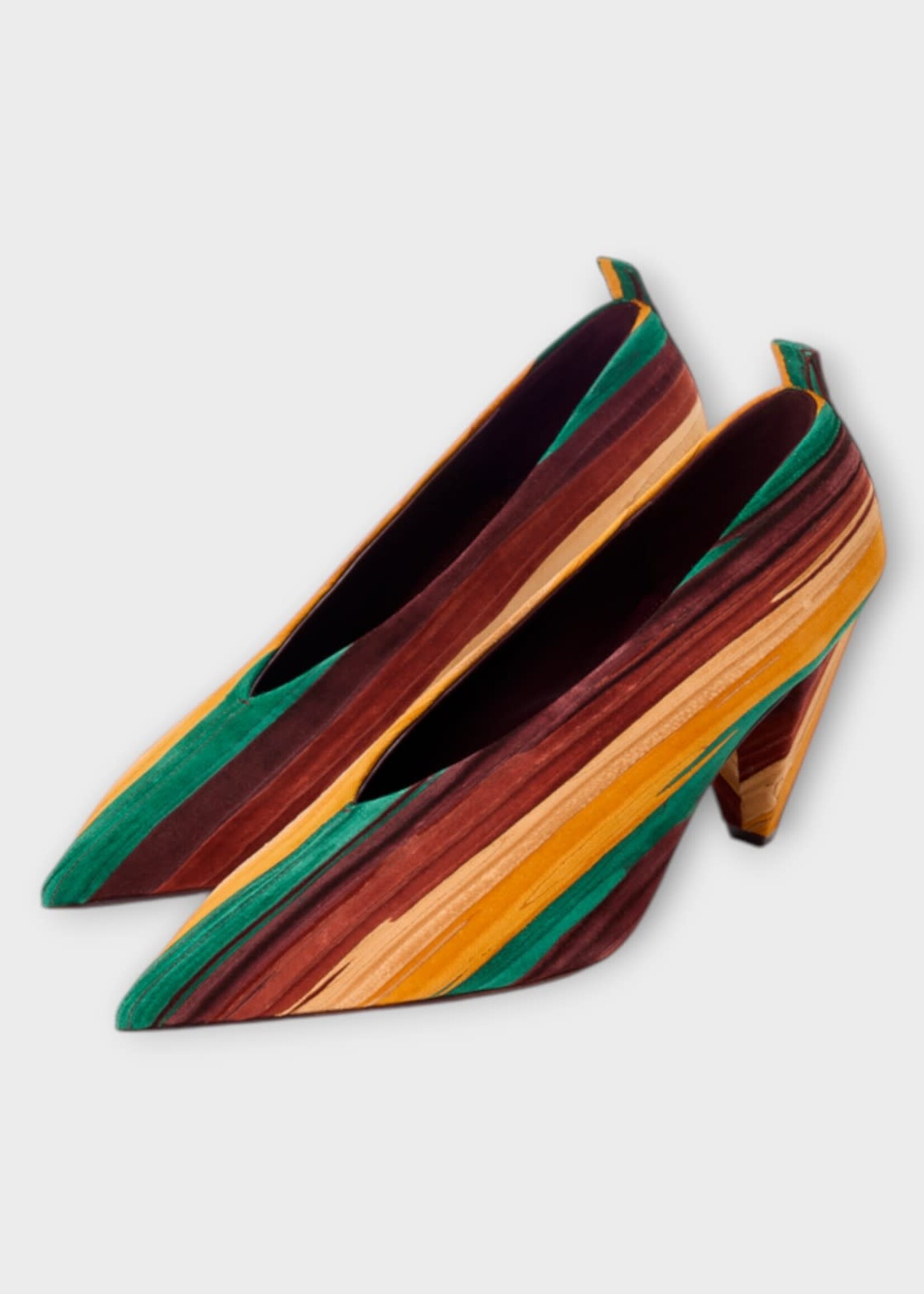 Loewe Loewe Heels, Multi, Origami Cubic Pump 85 Skived Leather In Yellow & Multicolor