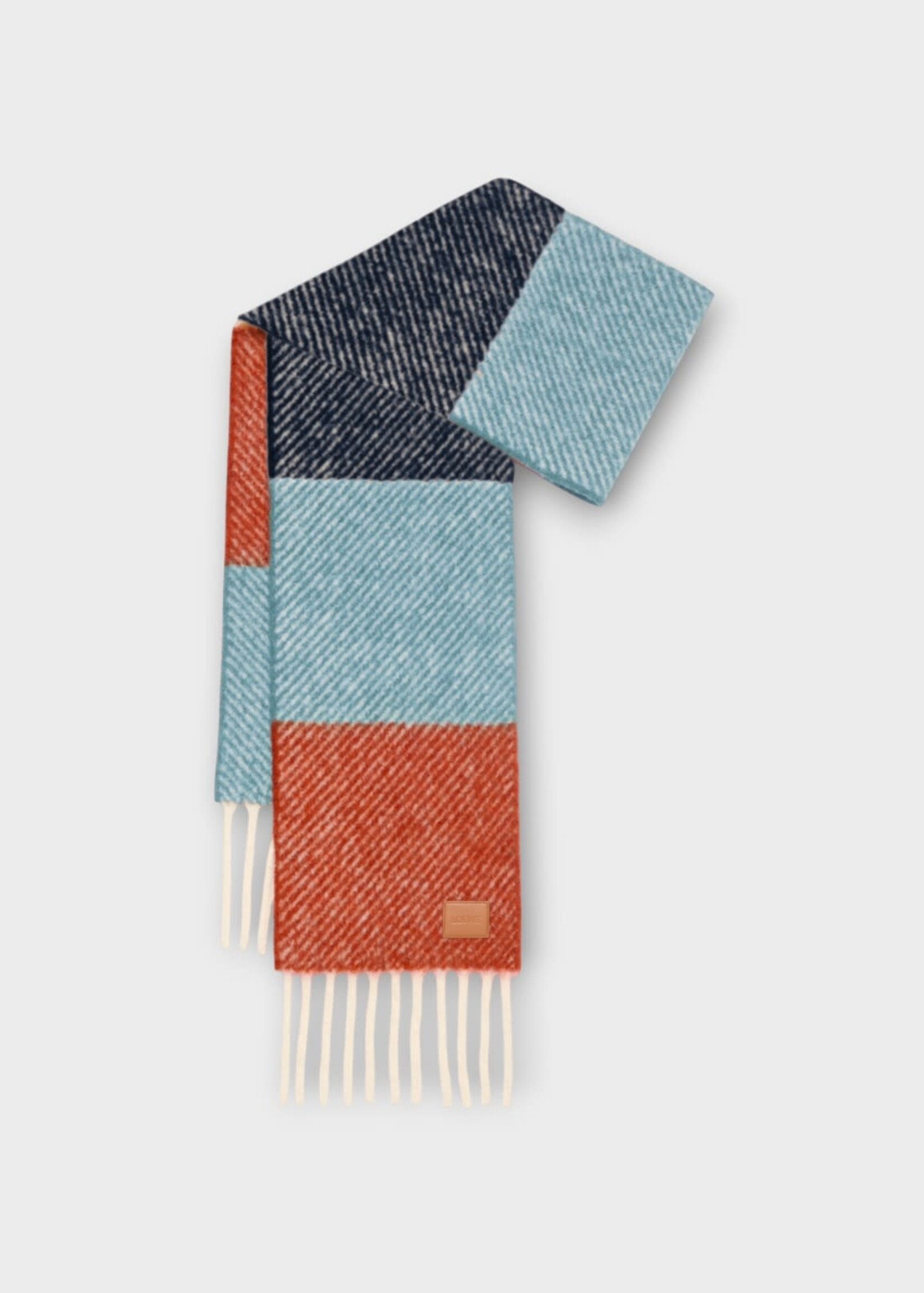 Loewe Loewe Scarf, Multi, Alpaca 27X212 Striped Scarf In Red & Blue w/ Fringes