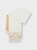 Loewe Loewe Scarf, Multi, Cashmere 28X180 Logo Scarf In Beige & Light Blue w/ Fringes
