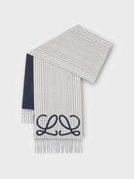 Loewe Loewe Scarf, Multi, Cashmere 28X180 Logo Scarf In Navy & White w/ Fringes