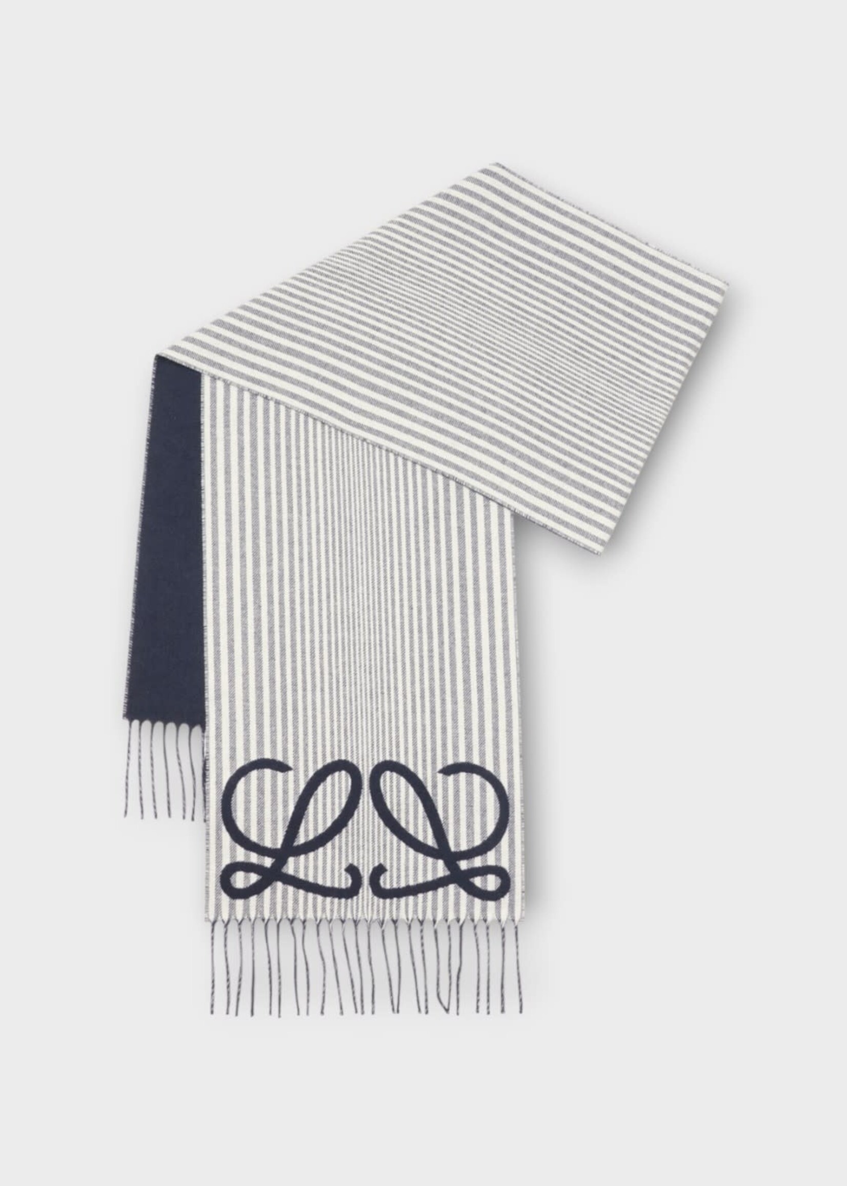 Loewe Loewe Scarf, Multi, Cashmere 28X180 Logo Scarf In Navy & White w/ Fringes