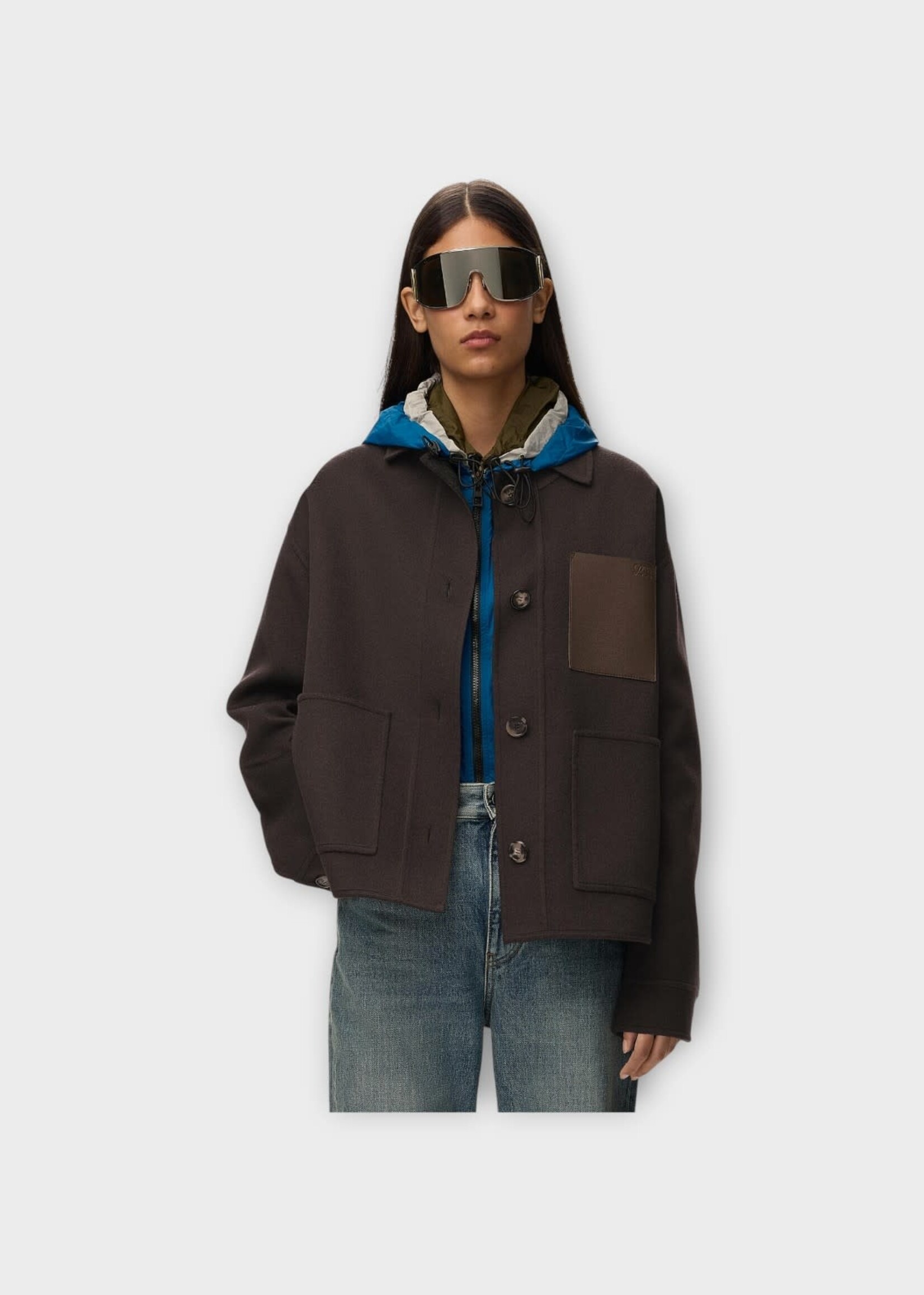 Loewe Loewe Jacket, Brown, Wool & Cashmere Workwear Jacket In Brown & Grey