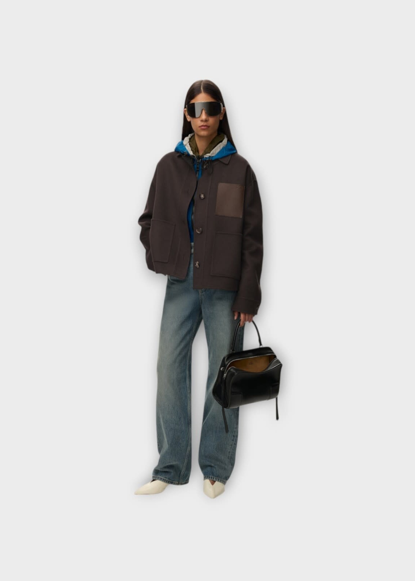 Loewe Loewe Jacket, Brown, Wool & Cashmere Workwear Jacket In Brown & Grey