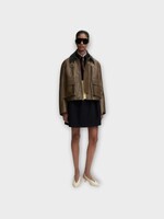 Loewe Loewe Jacket, Green, Nappa Leather Collared Short Parka In Khaki Green