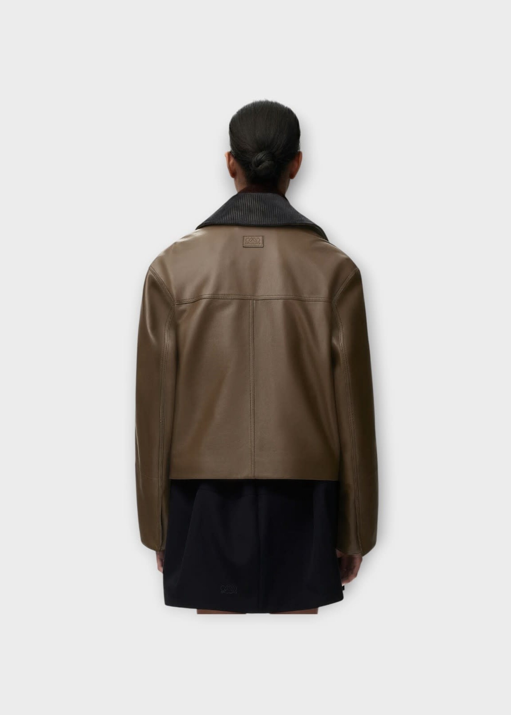 Loewe Loewe Jacket, Green, Nappa Leather Collared Short Parka In Khaki Green