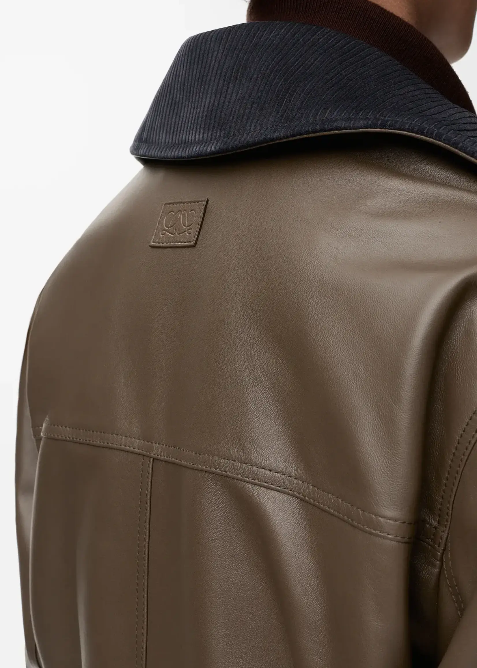 Loewe Loewe Jacket, Green, Nappa Leather Collared Short Parka In Khaki Green