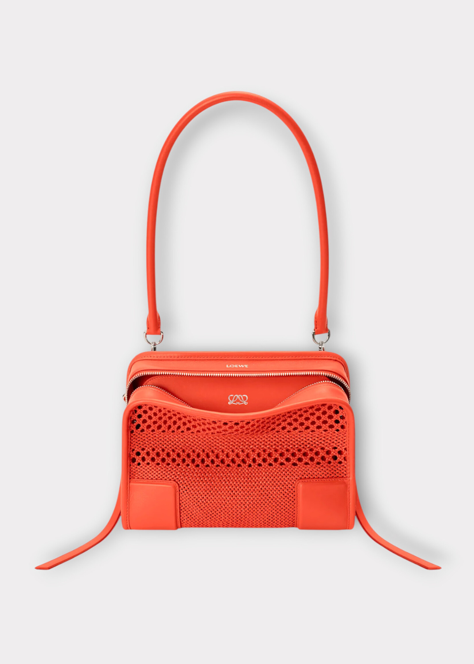 Loewe Loewe Bag, Orange, Amazona 180 Woven Calfskin Bag In Sunrise Orange