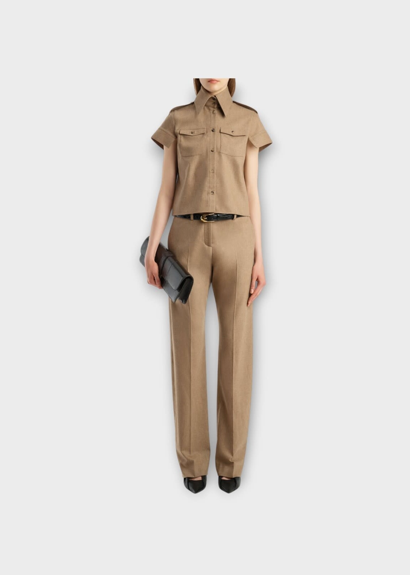 Khaite Khaite Trousers, Beige, Hunter Wool Low Waist Tailored Pants In Desert Sand