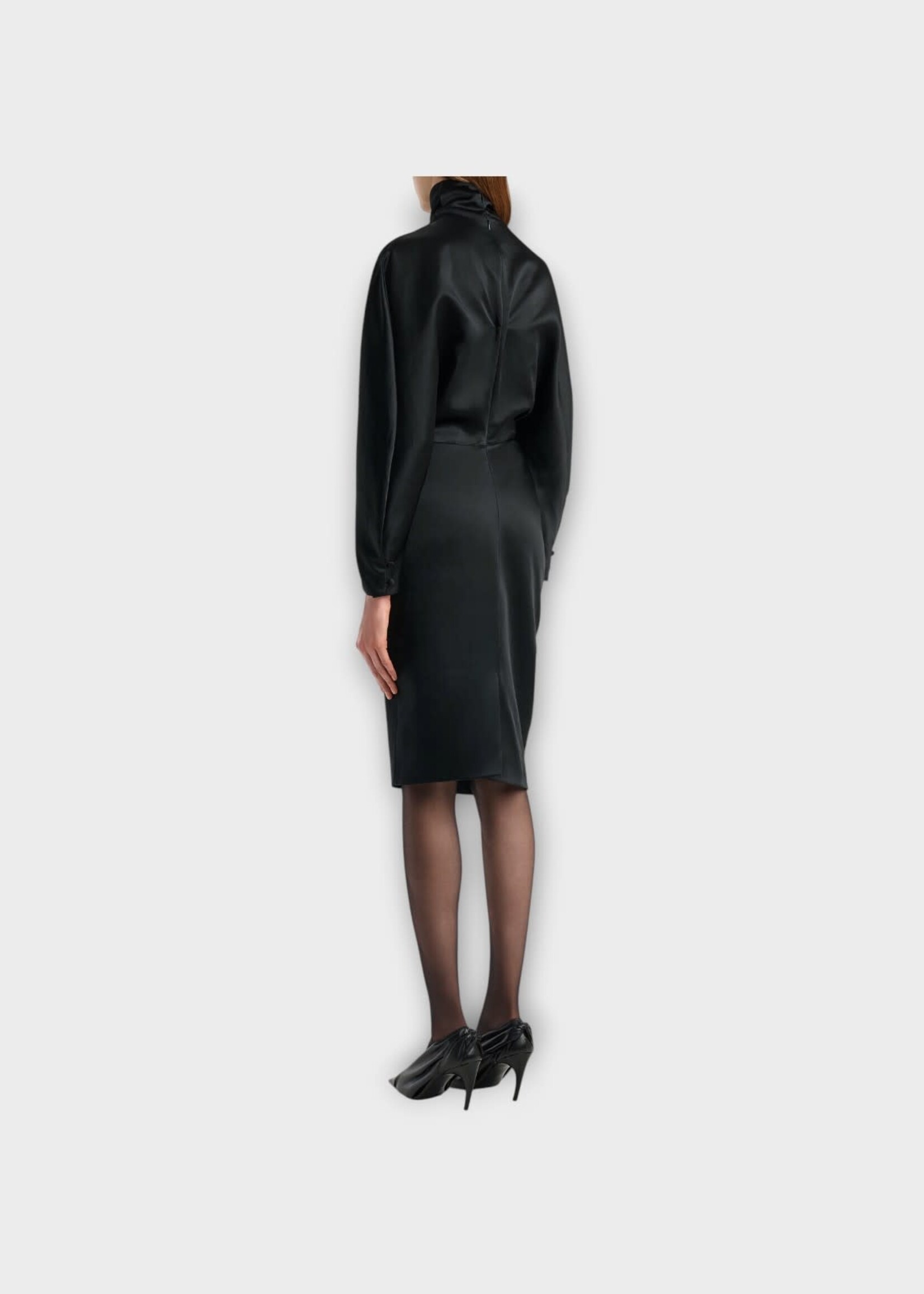 Khaite Khaite Dress, Black, Harlin High Neck Long Sleeve Draped Dress in Black