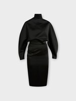 Khaite Khaite Dress, Black, Harlin High Neck Long Sleeve Draped Dress in Black