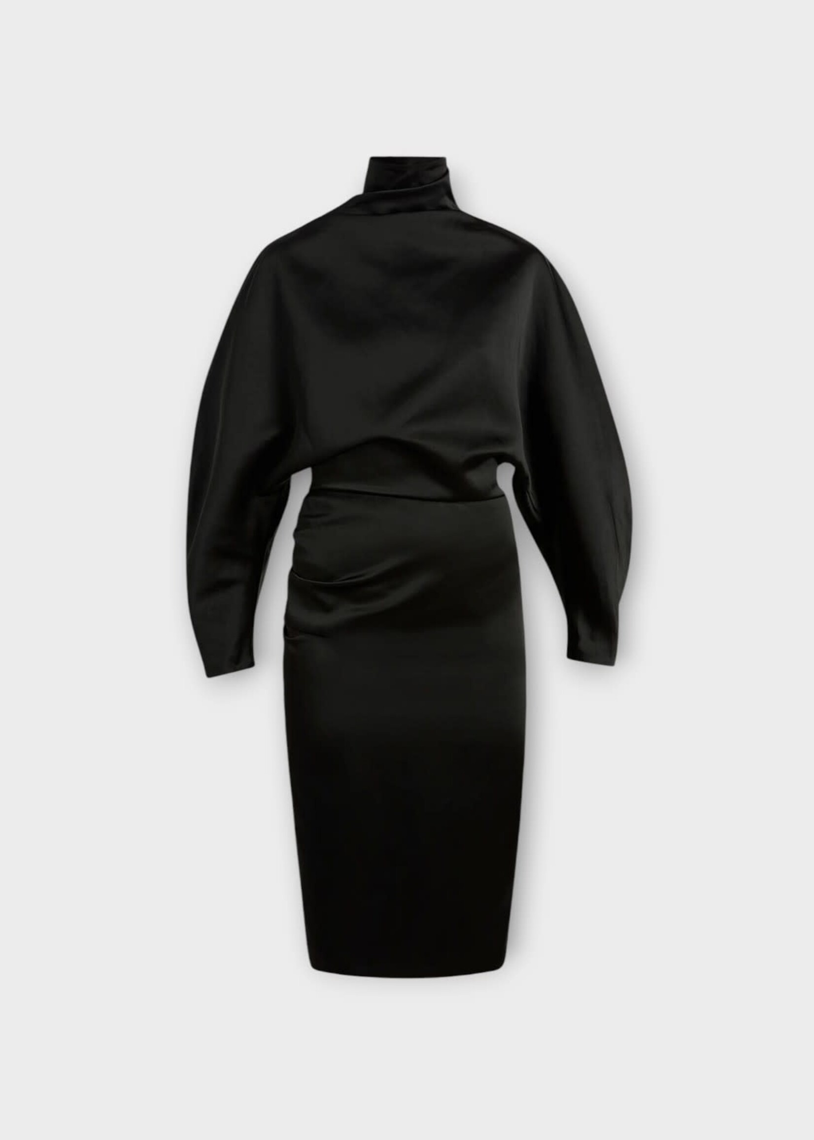 Khaite Khaite Dress, Black, Harlin High Neck Long Sleeve Draped Dress in Black