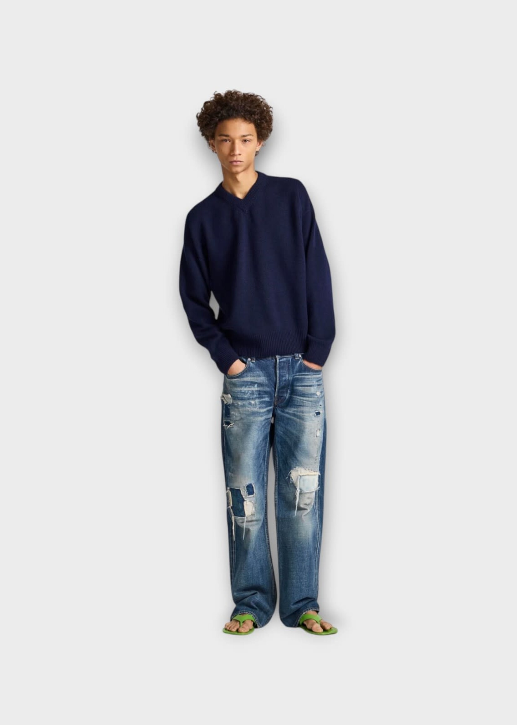 J.W. Anderson J.W. Anderson Knitwear, Navy, Wool V-Neck Jumper In Navy