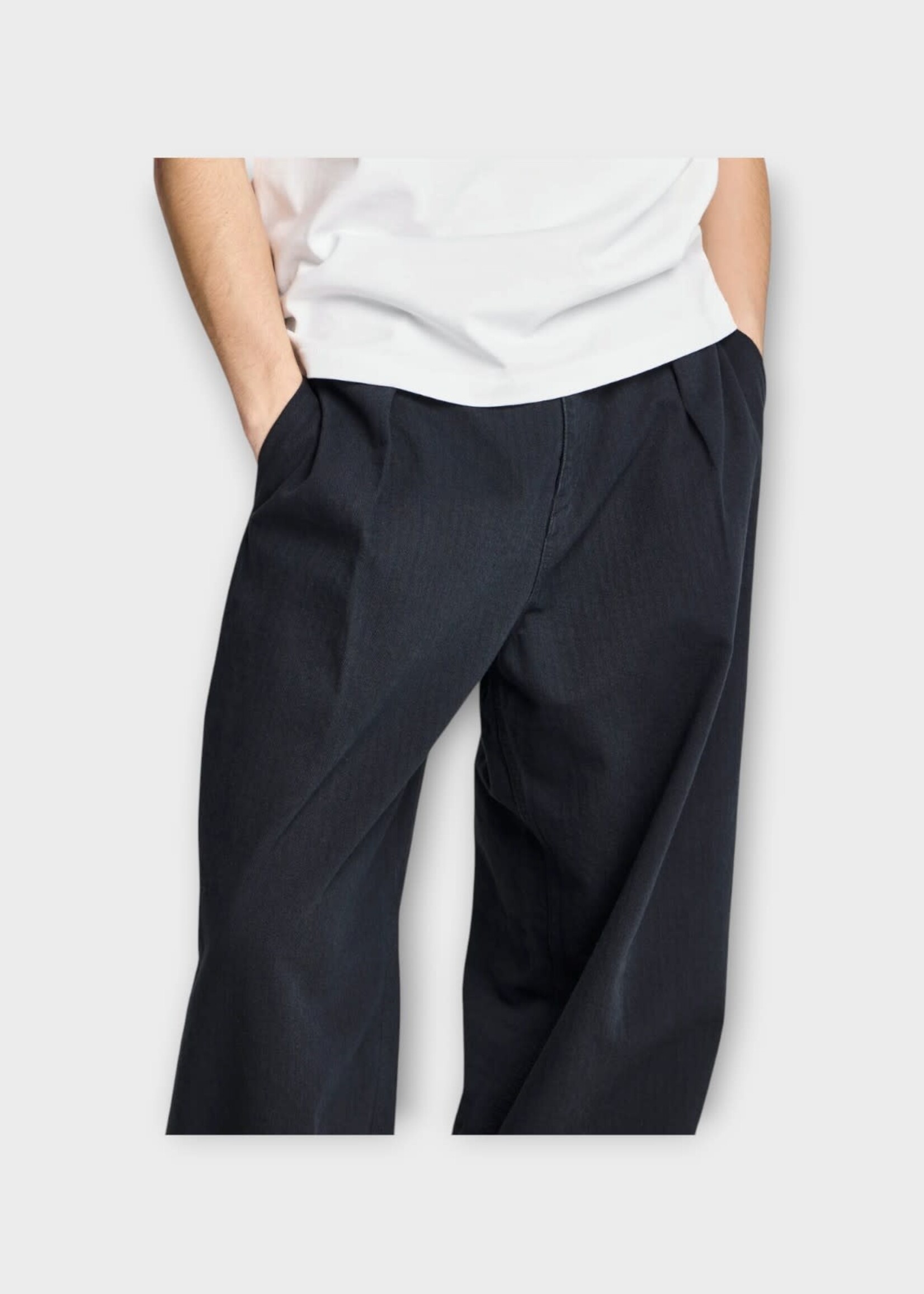 J.W. Anderson J.W. Anderson Trousers, Black, Cotton Herringbone Single Pleat Trousers In Black