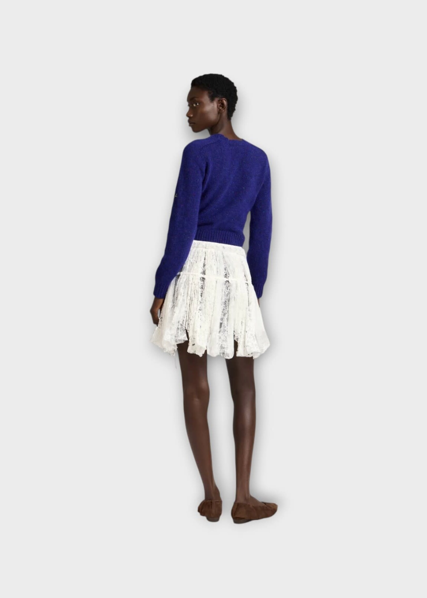 J.W. Anderson J.W. Anderson Skirt, White, Mini Curtain Skirt In White w/ All Over Floral Lace