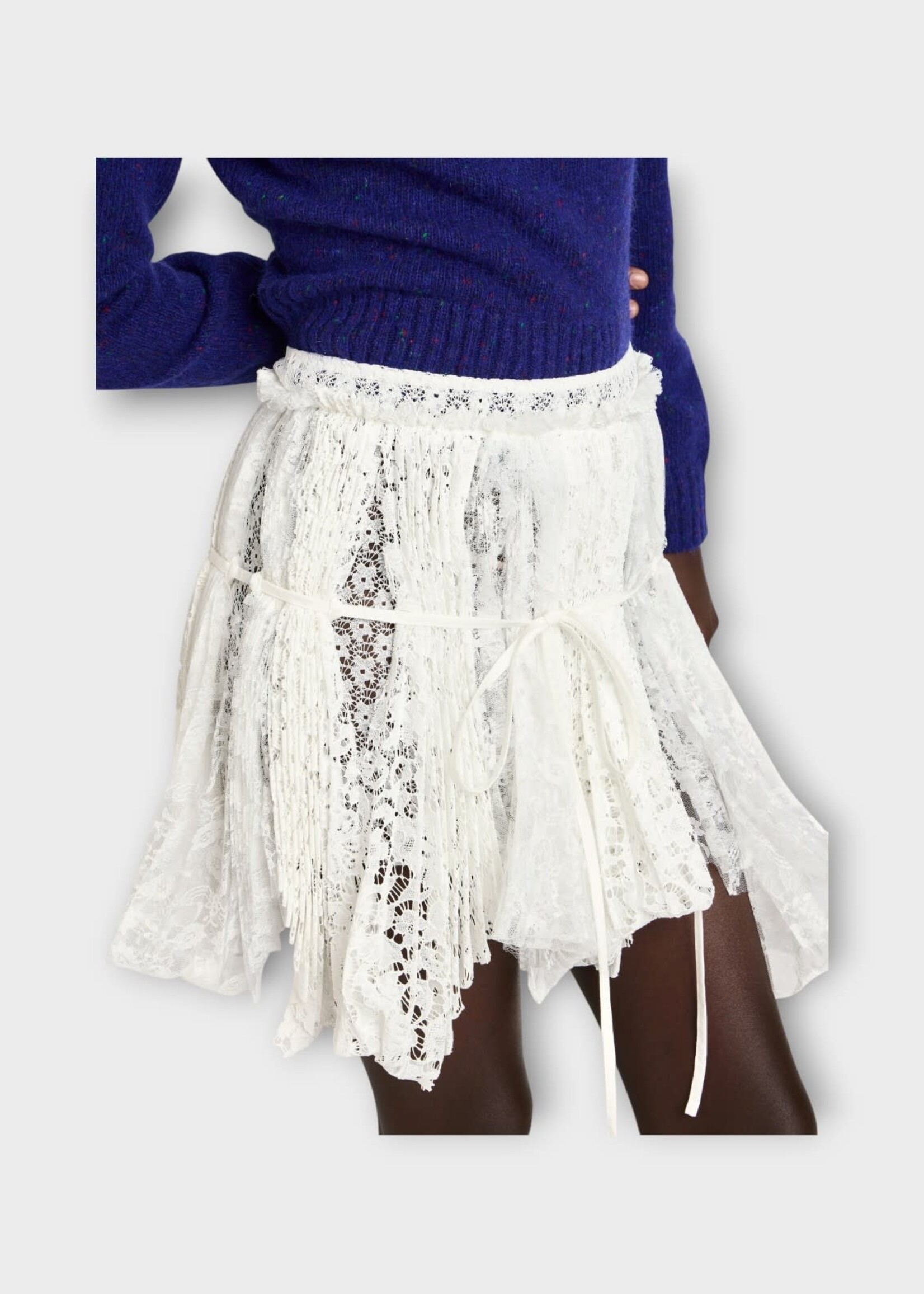 J.W. Anderson J.W. Anderson Skirt, White, Mini Curtain Skirt In White w/ All Over Floral Lace