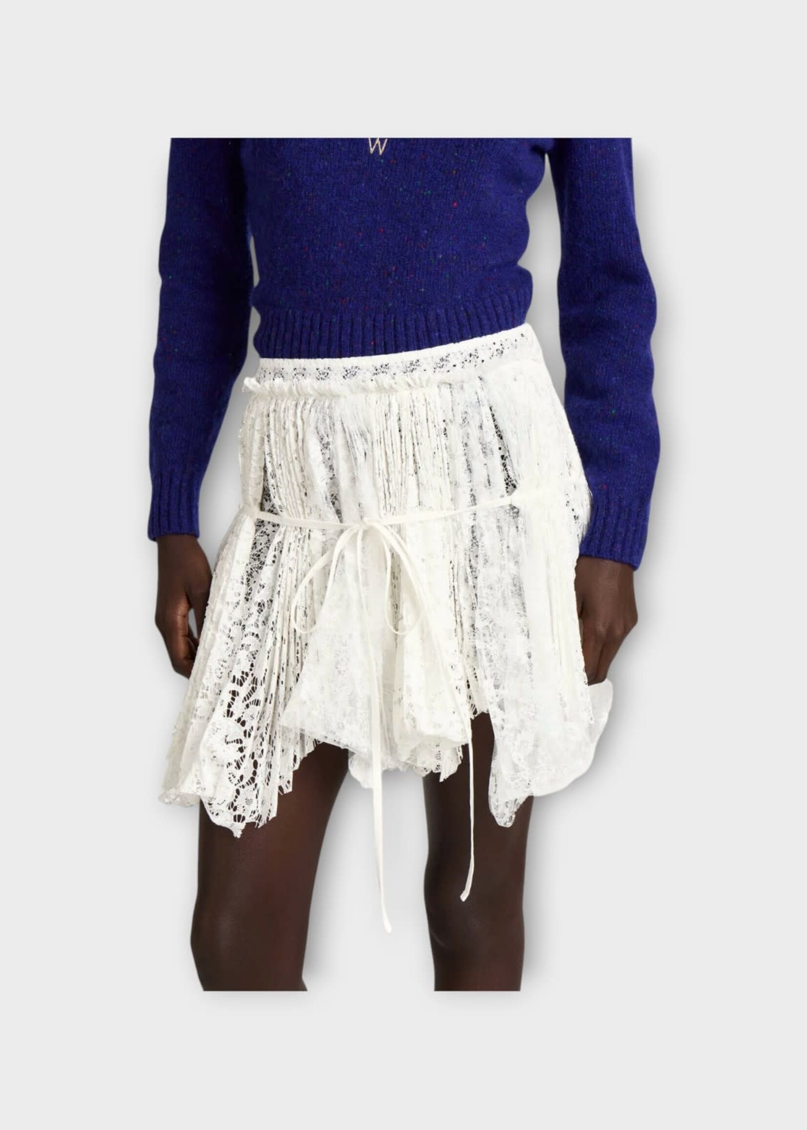 J.W. Anderson J.W. Anderson Skirt, White, Mini Curtain Skirt In White w/ All Over Floral Lace