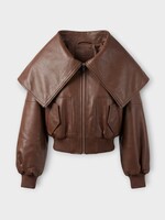 Balenciaga Balenciaga Jacket, Brown, Lamb Leather Oversized  Wrap Collar Cape Bomber Jacket in Dark Brown