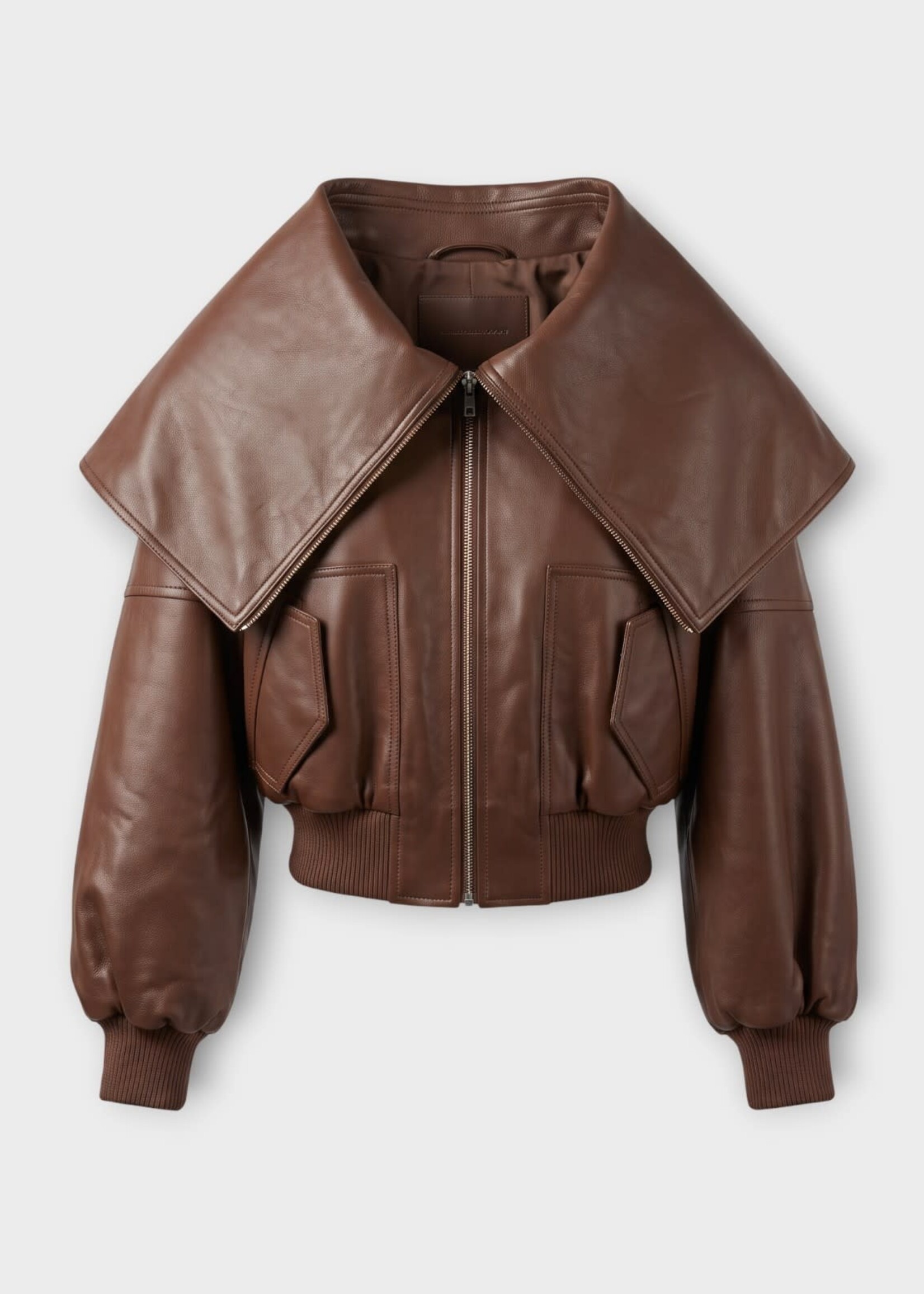 Balenciaga Balenciaga Jacket, Brown, Lamb Leather Oversized  Wrap Collar Cape Bomber Jacket in Dark Brown
