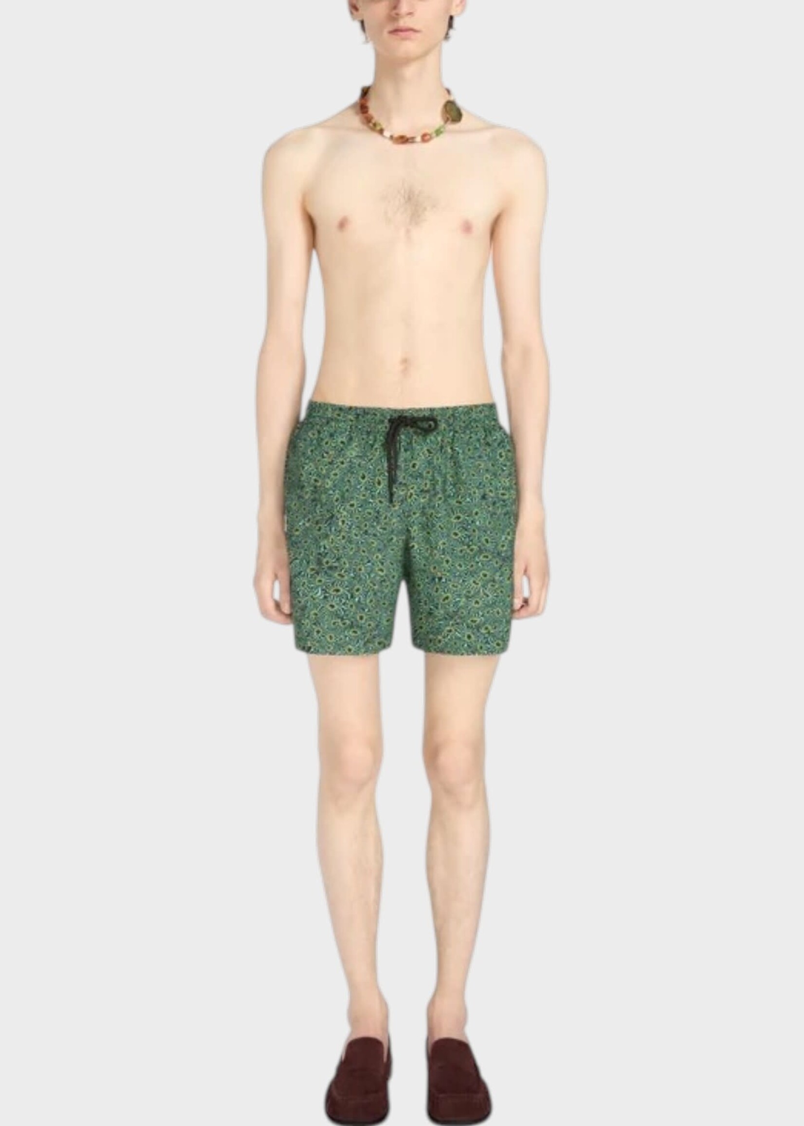 Dries Van Noten Dries Van Noten Swimwear, Print, Phibbs Drawstring Waist Swim Trunks In Mint w/ Mini Marbled Clay Print