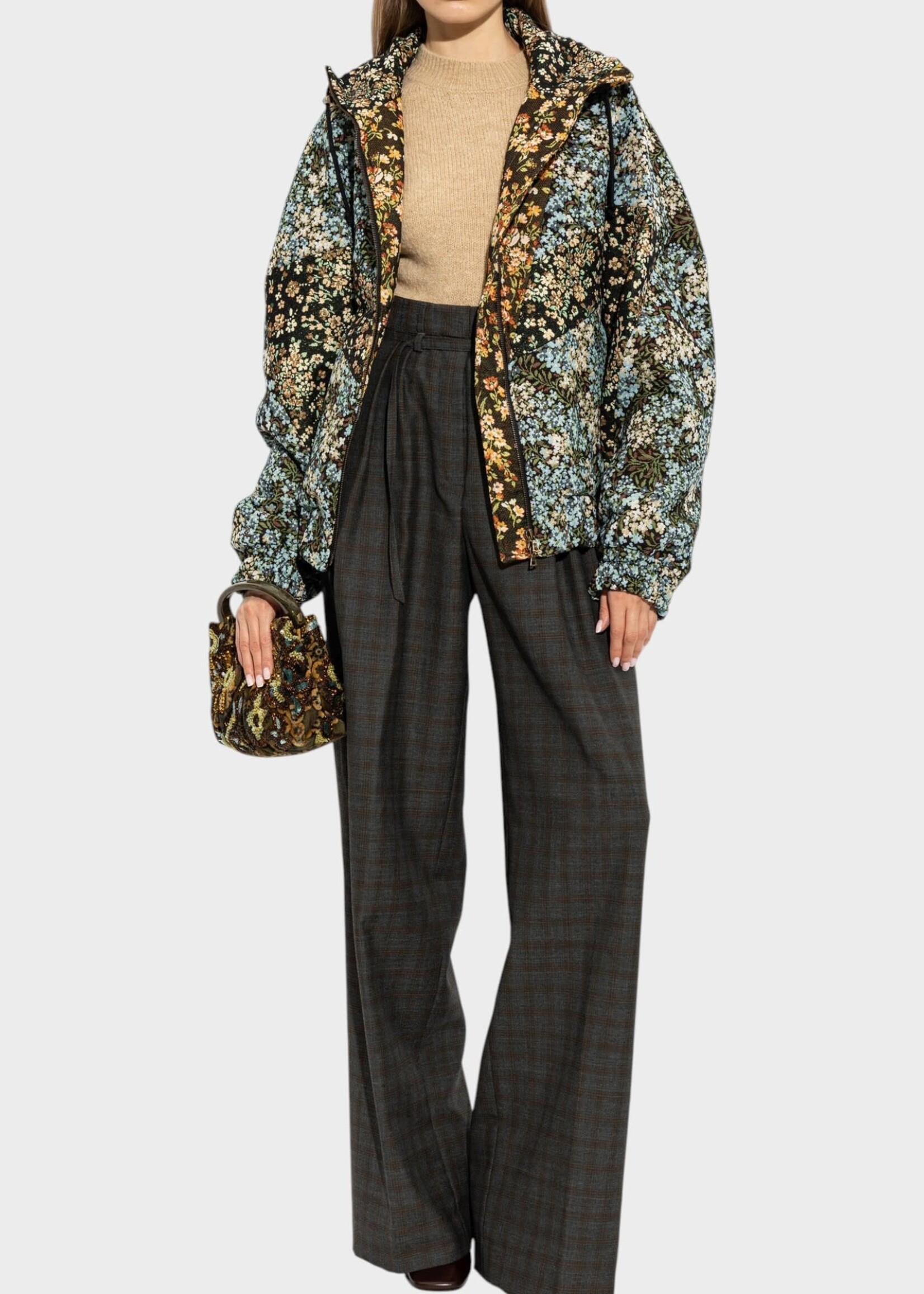 Dries Van Noten Dries Van Noten Knitwear, Beige, Texas Alpaca Wool Mix High Neck Cropped Sweater In Ecru