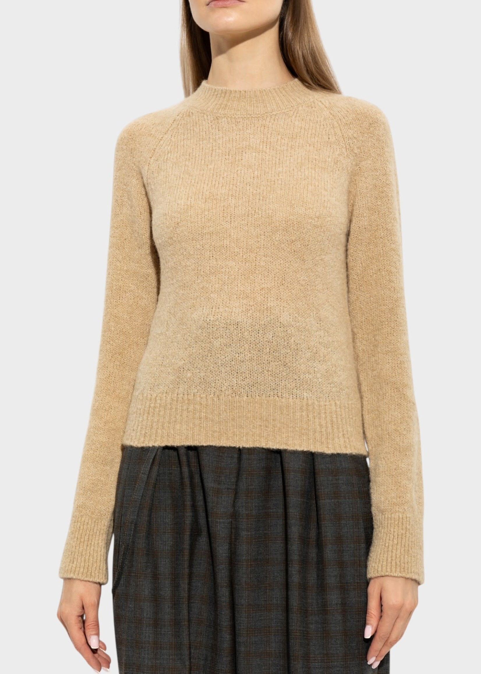 Dries Van Noten Dries Van Noten Knitwear, Beige, Texas Alpaca Wool Mix High Neck Cropped Sweater In Ecru