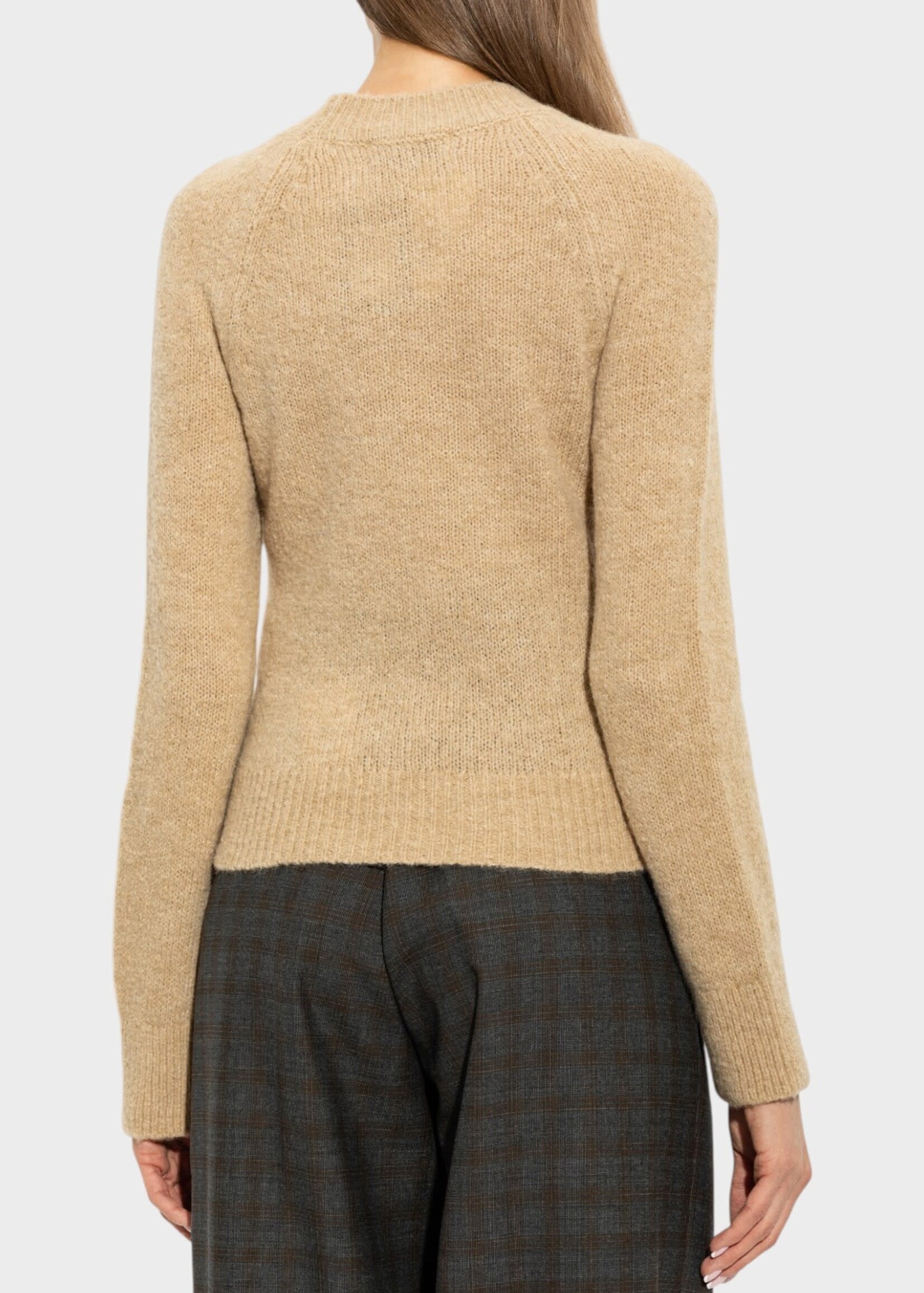 Dries Van Noten Dries Van Noten Knitwear, Beige, Texas Alpaca Wool Mix High Neck Cropped Sweater In Ecru