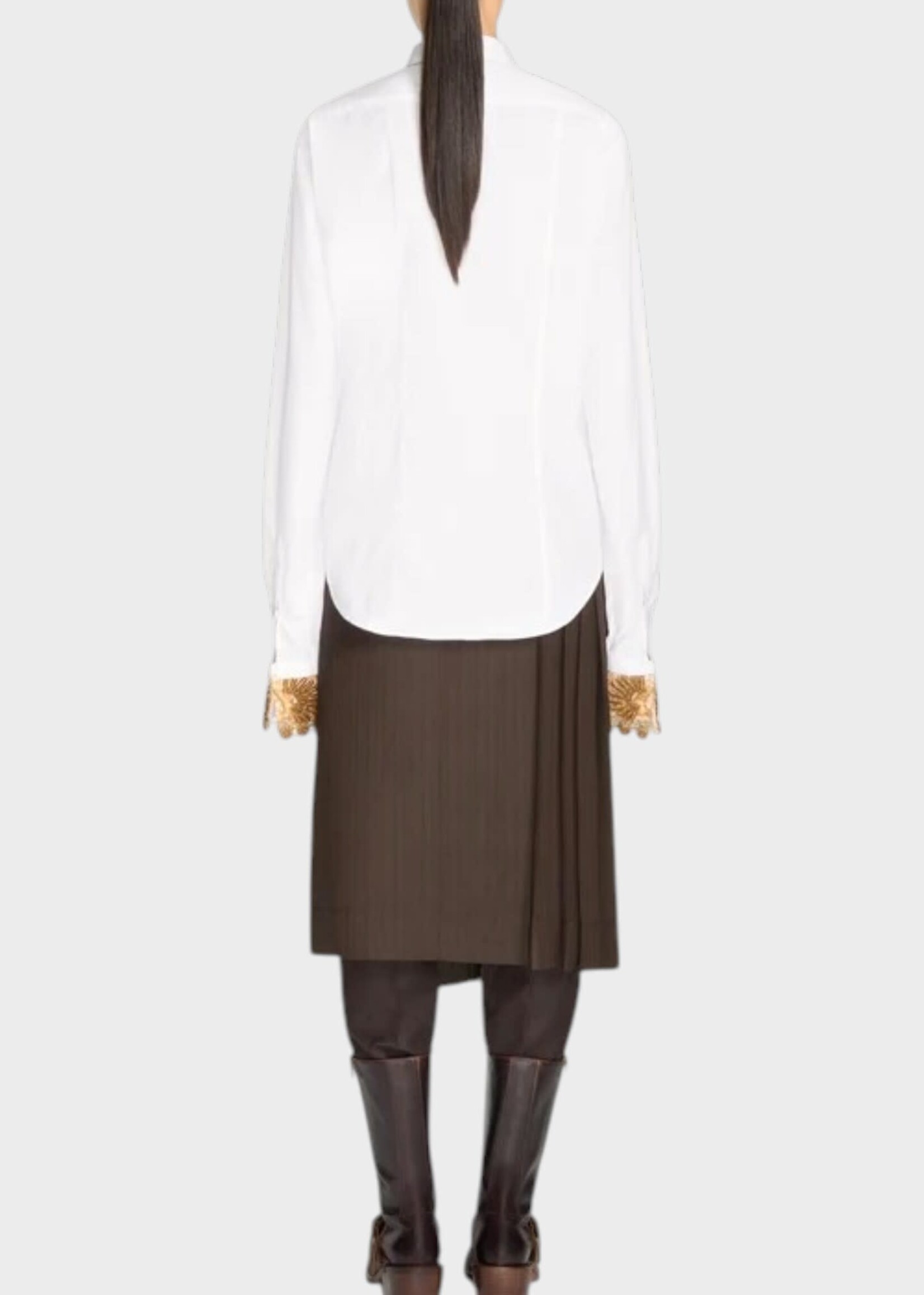 Dries Van Noten Dries Van Noten Shirt, White, Chloris Cotton Poplin Classic Shirt In White w/ Embroidered Ribbons