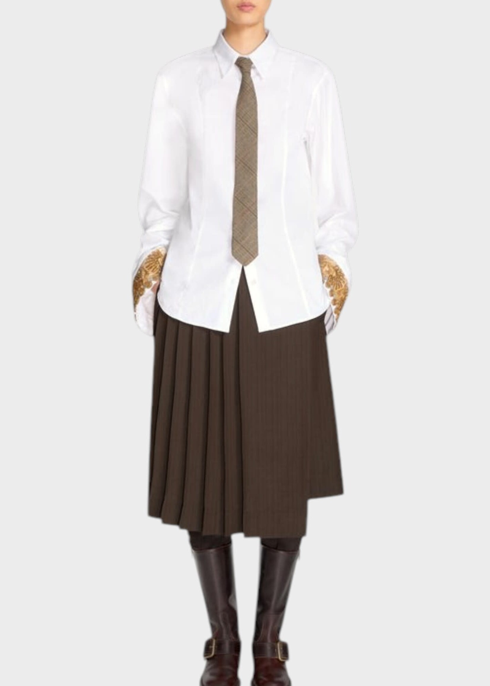 Dries Van Noten Dries Van Noten Shirt, White, Chloris Cotton Poplin Classic Shirt In White w/ Embroidered Ribbons